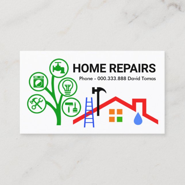 Creative Handyman Tools Tree Landscape Business Card (Front)