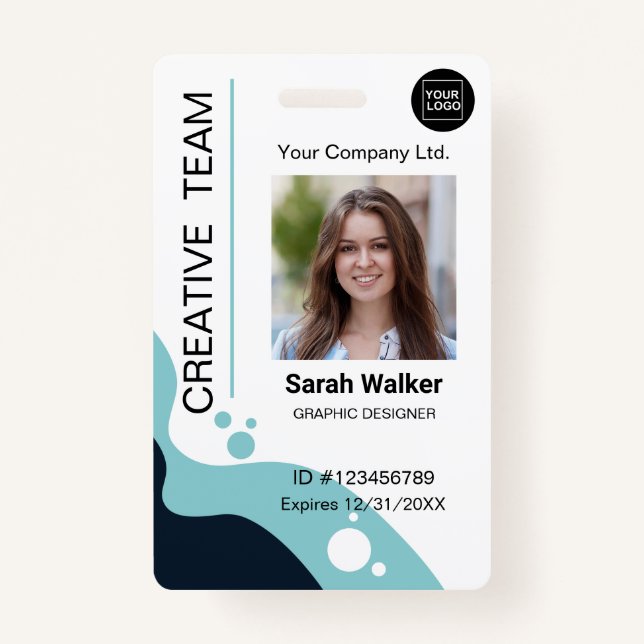 Creative ID Employee Photo Logo Name light blue ID Badge (Front)
