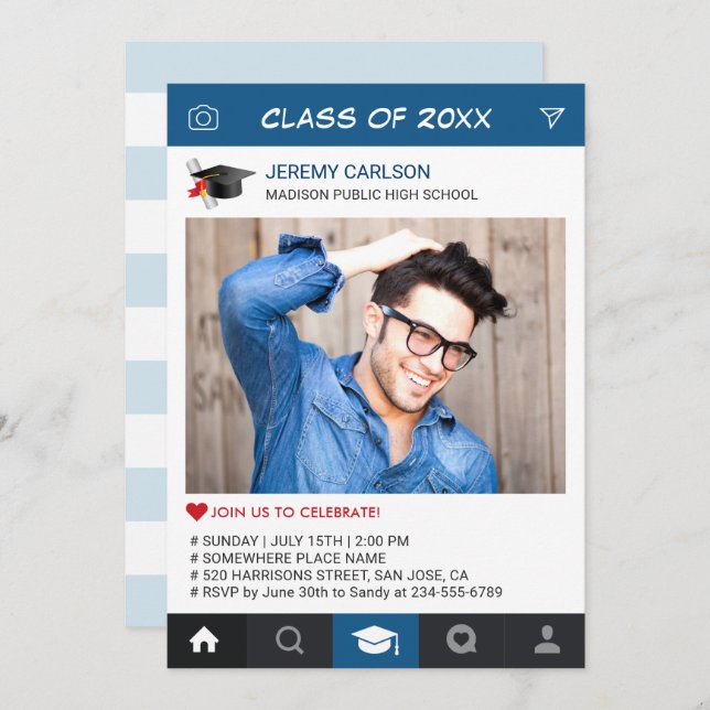 Creative Instagram Frame Photo Graduation Party Invitation (Front/Back)