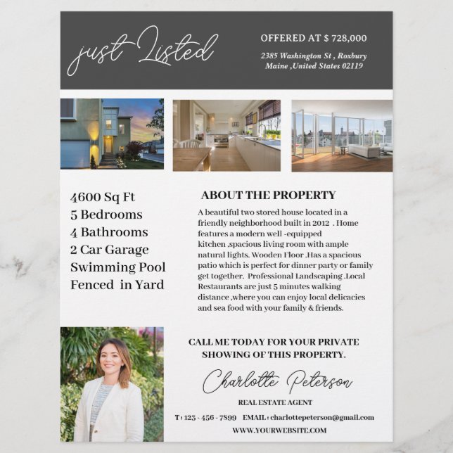Creative Just Listed Real Estate Agent Flyer (Front)