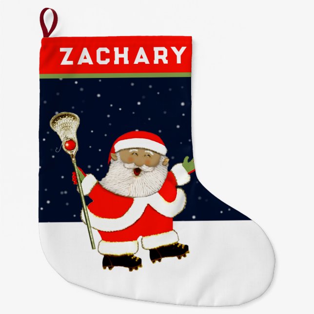 Creative Lacrosse Holiday Gift Large Christmas Stocking (Front)