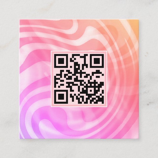 Creative Light Pink Unique Beautiful QR Code Logo Square Business Card (Front)