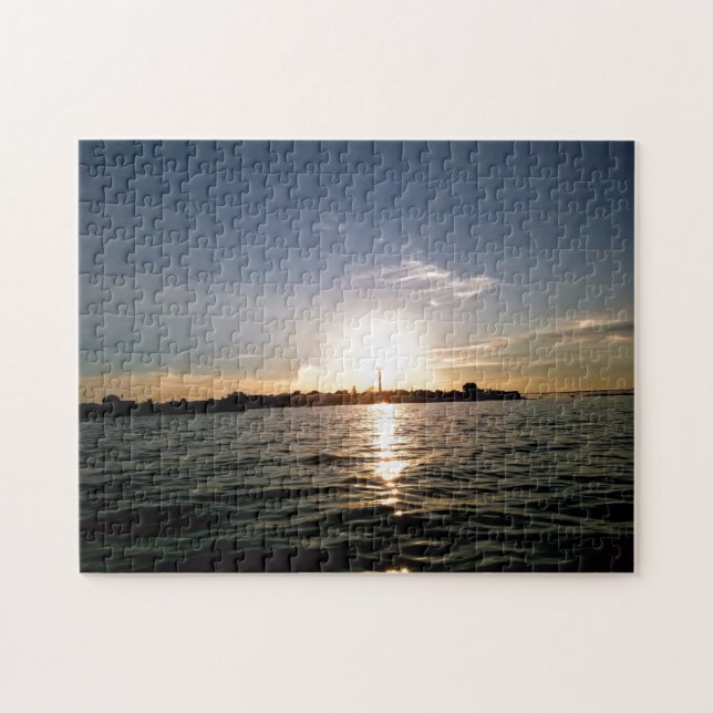 Creative Mackinaw city sunset photo jigsaw puzzle (Horizontal)
