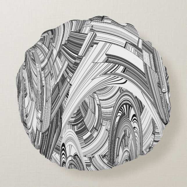 Creative Modern Art Black and White Round Cushion (Back)