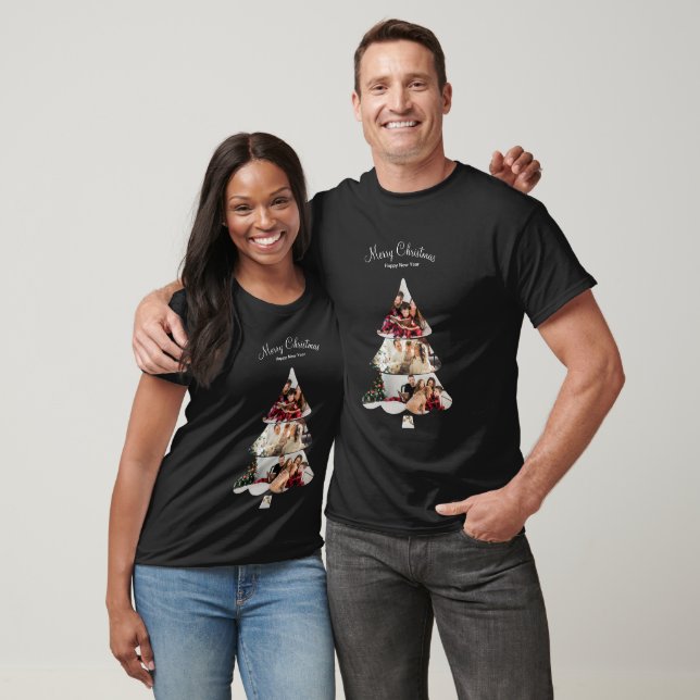 Creative Modern Christmas Tree Photo Collage T-Shirt (Unisex)