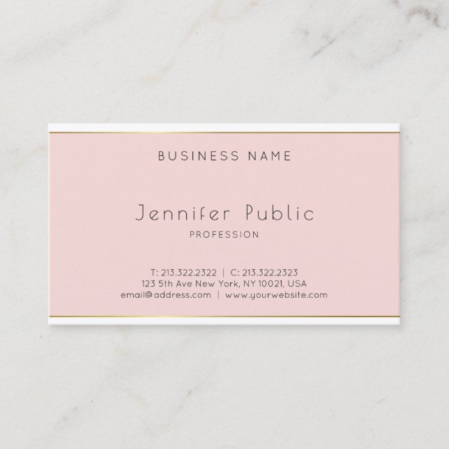 Creative Modern Minimalist Pink Gold White Plain Business Card (Front)