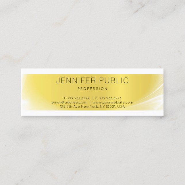 Creative Modern Sleek Design Gold Trendy Plain Mini Business Card (Front)