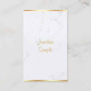 Creative Modern White Marble Gold Hand Script Luxe Business Card