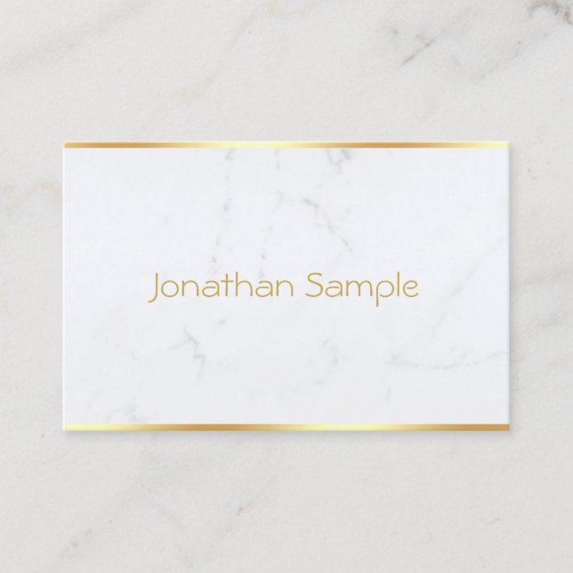 Creative Modern White Marble Gold Text Template Business Card (Front)