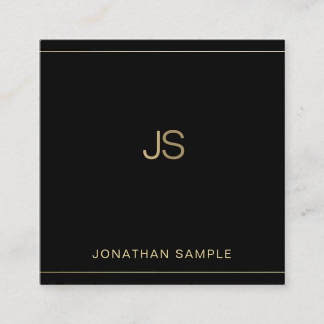 Creative Monogram Elegant Black Gold Luxury Silk Square Business Card (Front)