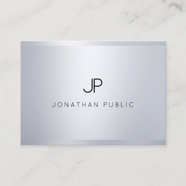 Creative Monogram Glamour Silver Modern Plain Cool Business Card (Front)