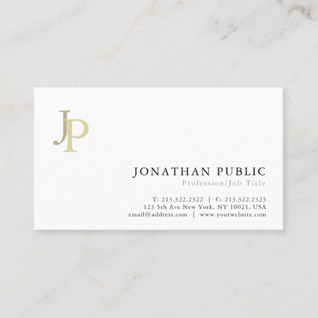 Creative Monogram Modern Elegant White Simple Business Card (Front)