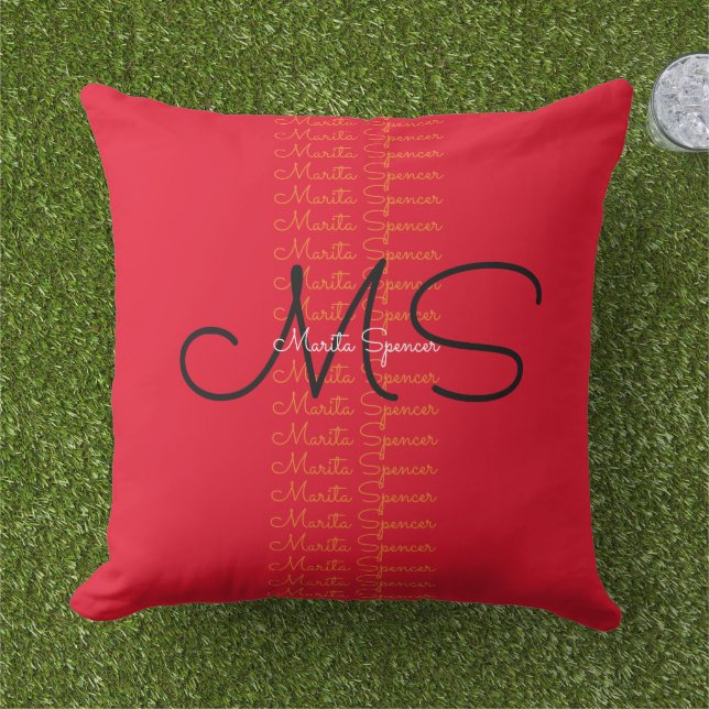 Creative Monogram (name&initials) Typography red Outdoor Cushion (Grass)