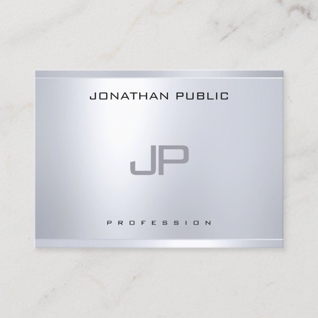 Creative Monogram Silver Look Clean Modern Plain Business Card (Front)