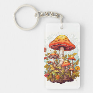 Creative Mushroom Forest Illustration Key Ring