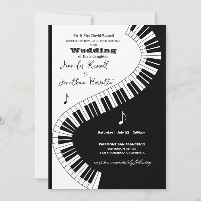 Creative Musicians Piano Keys Wedding Invitation (Front)
