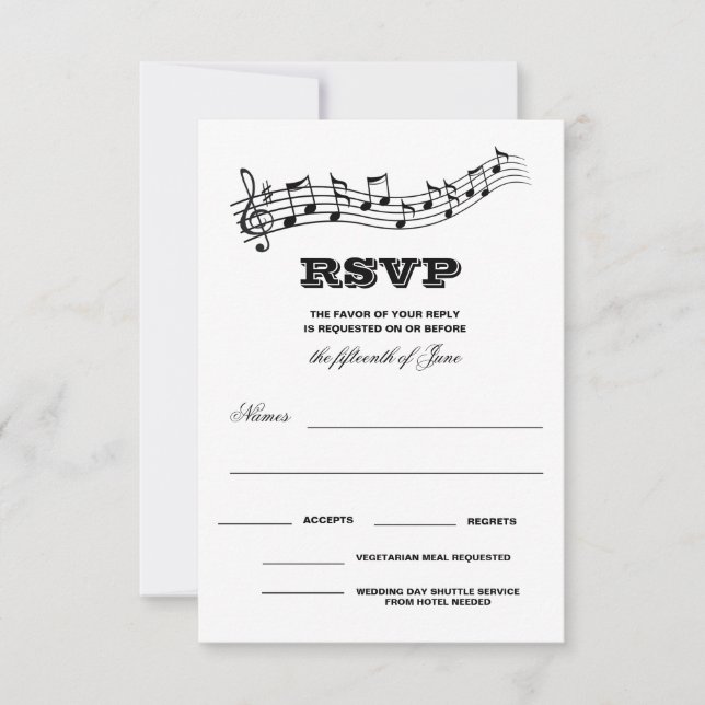 Creative Musicians Piano Keys Wedding  RSVP Card (Front)
