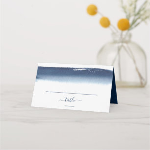 Creative Navy Blue Watercolor Brushstroke Wedding Place Card