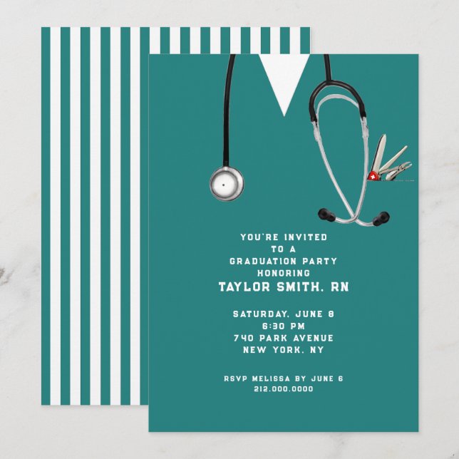 Creative nursing school graduation party invitation (Front/Back)