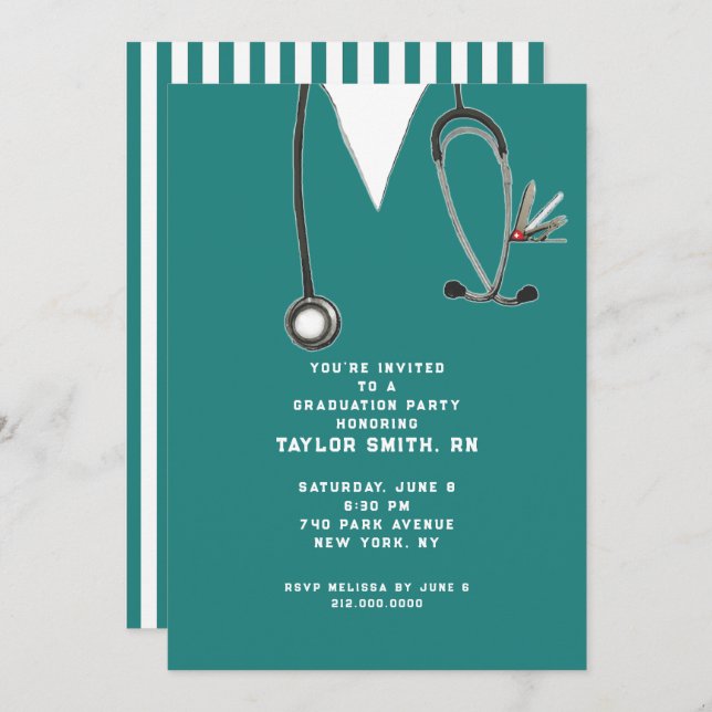 Creative nursing school graduation party invitation (Front/Back)