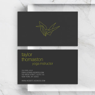 Creative Origami Crane Neon Yellow on Dark Grey Business Card