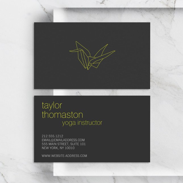 Creative Origami Crane Neon Yellow on Dark Grey Business Card (Creator Uploaded)