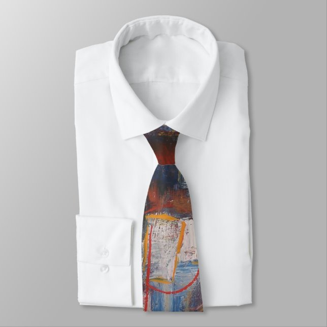 Creative Original Orange Red Blue Abstract Modern Tie (Tied)
