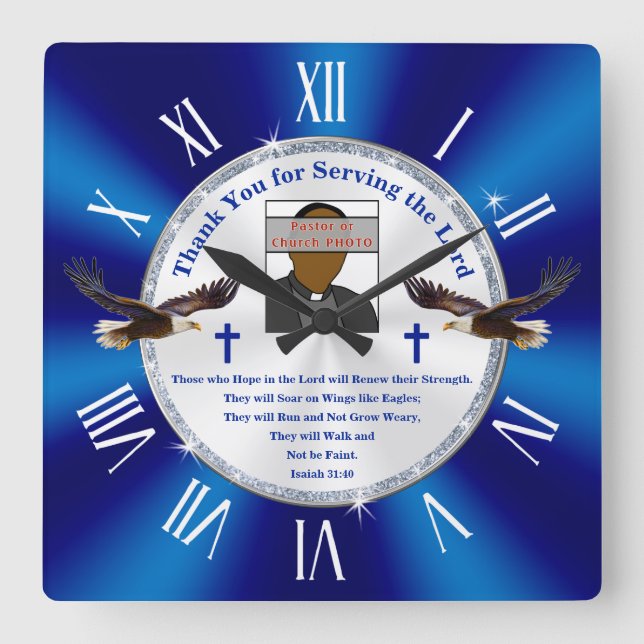 Creative Pastor Appreciation Gifts, Thank You Square Wall Clock (Front)