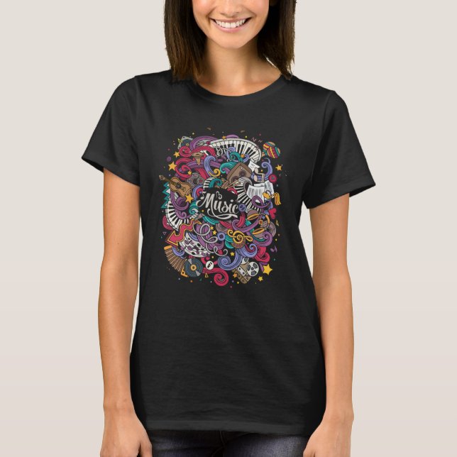 Creative Piano Keyboard & Treble Clef Music Note T-Shirt (Front)