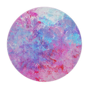 Creative pink-blue texture, paint blots. cutting board