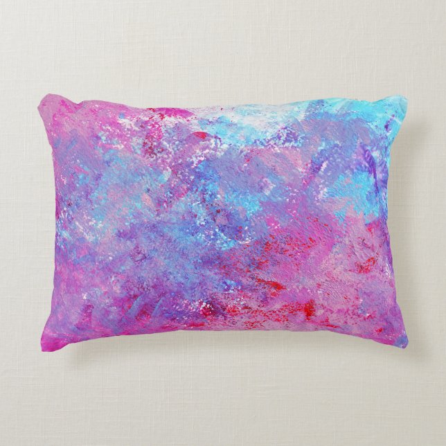 Creative pink-blue texture, paint blots. decorative cushion (Front)