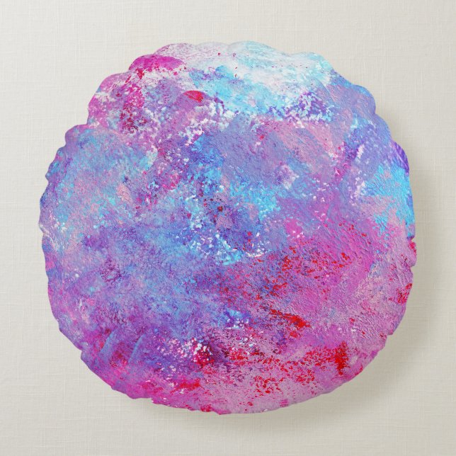 Creative pink-blue texture, paint blots. round cushion (Front)