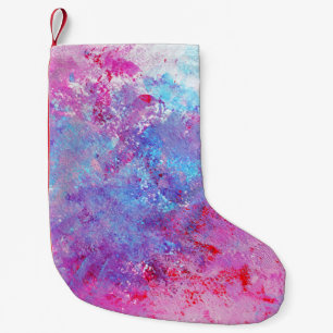 Creative pink-blue texture, paint blots. small christmas stocking