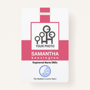 Creative Pink Column Staff Nurse Photo Template ID ID Badge