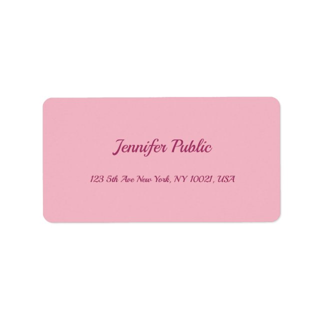 Creative Pink Plain Freehand Script Modern Simple Label (Front)