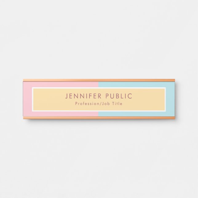 Creative Pink Yellow Blue Modern Template Rosegold Door Sign (Front)