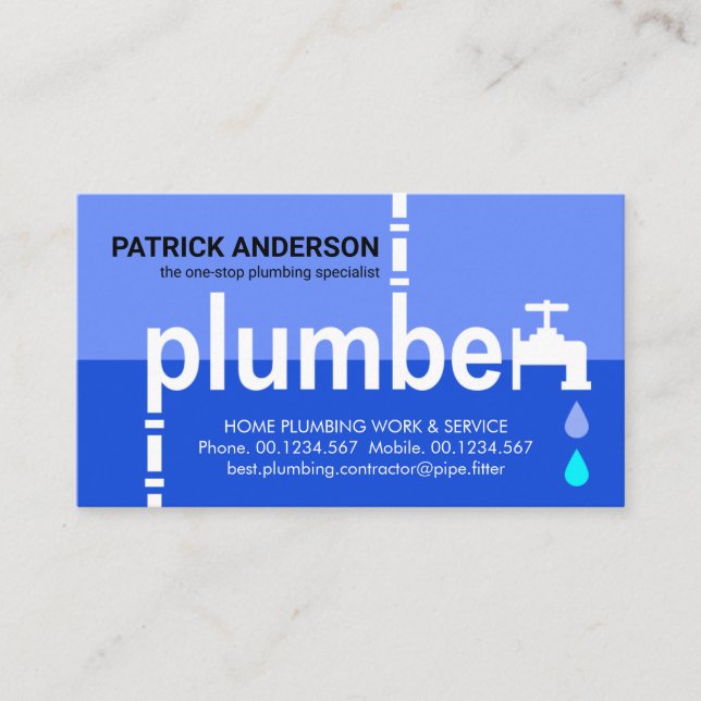 Creative Plumber Faucet Signage Blue Flood Waters Business Card (Front)