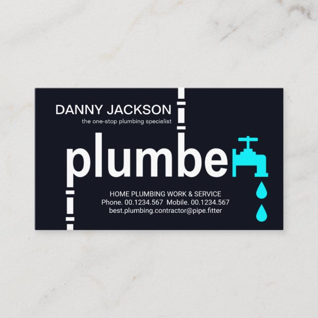Creative Plumber Faucet Signage Plumbing Service Business Card (Front)