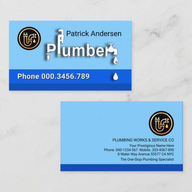 Creative Plumber Signage Blue Water Business Card (Front/Back)