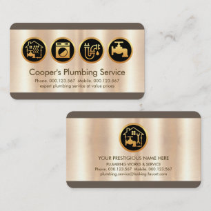 Creative Plumbing Icons On Metal Business Card