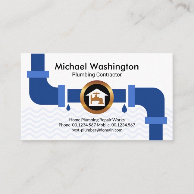 Creative Plumbing Pipe Border Plumber Contractor Business Card (Front)