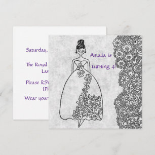 Creative Princess Colouring Book Style 4th Birthda Invitation