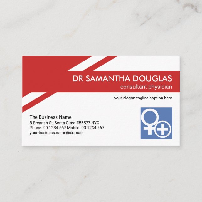 Creative Red Geometric Layers Healthcare Medical Business Card (Front)