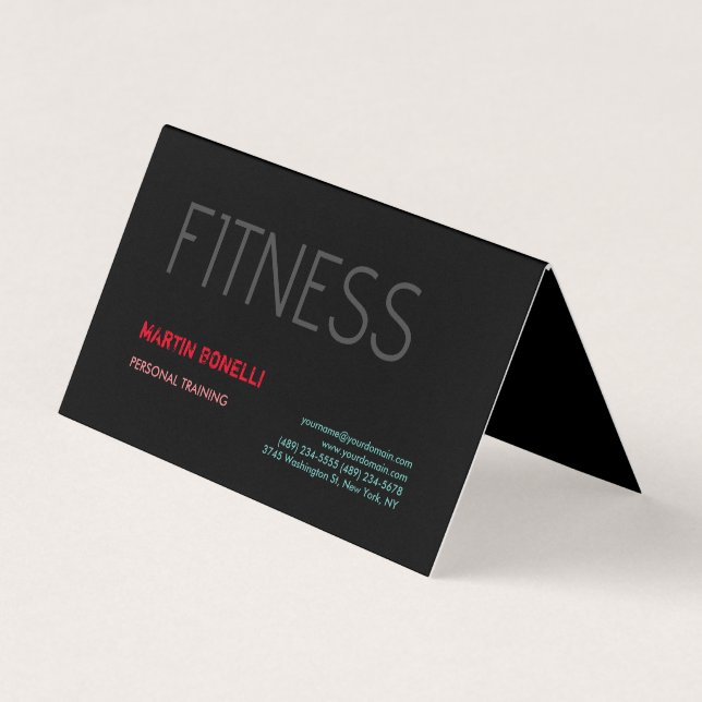 Creative Retro Black Grey Dynamic Personal Trainer Business Card (Front)