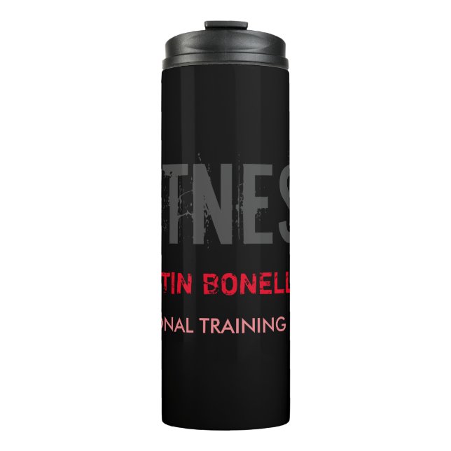 Creative Retro Black Grey Dynamic Personal Trainer Thermal Tumbler (Front)