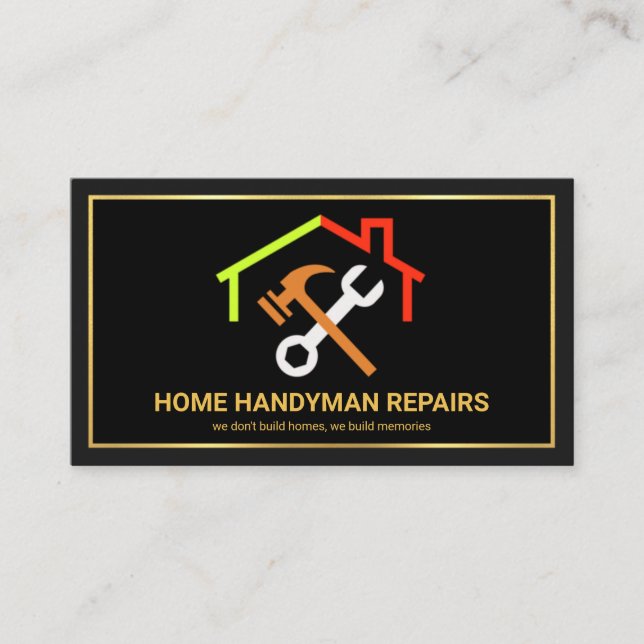 Creative Rooftop Spanner Hammer Building Business Card (Front)