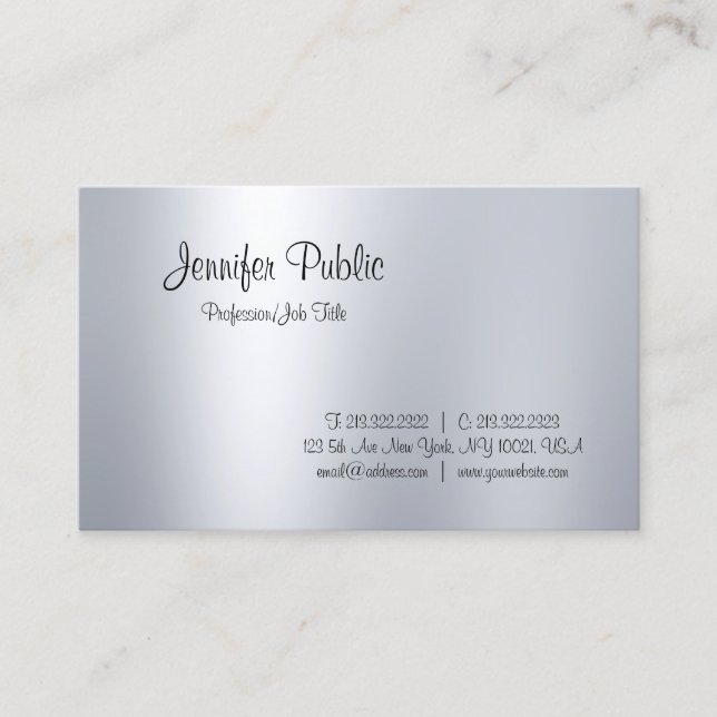 Creative Script Glamour Silver Look Minimalistic Business Card (Front)