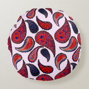 Creative seamless pattern with hand drawn paisley round cushion