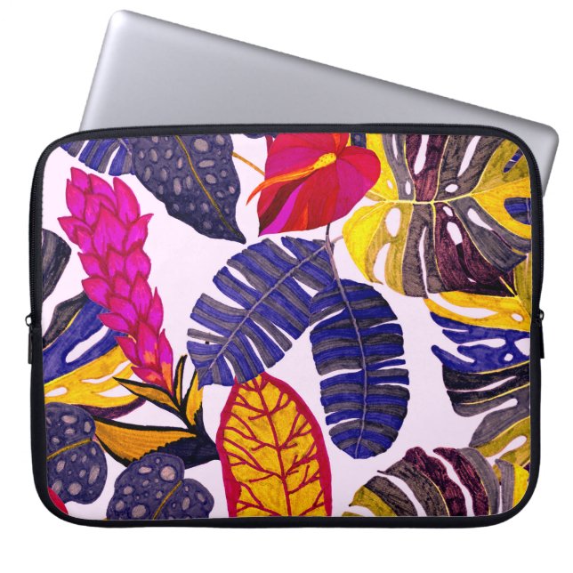 Creative seamless pattern with tropical leaves and laptop sleeve (Front)