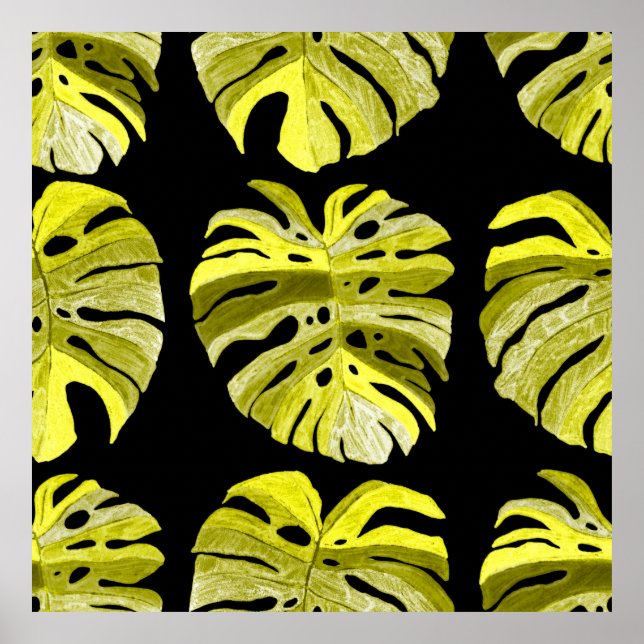 Creative seamless pattern with tropical leaves and poster (Front)